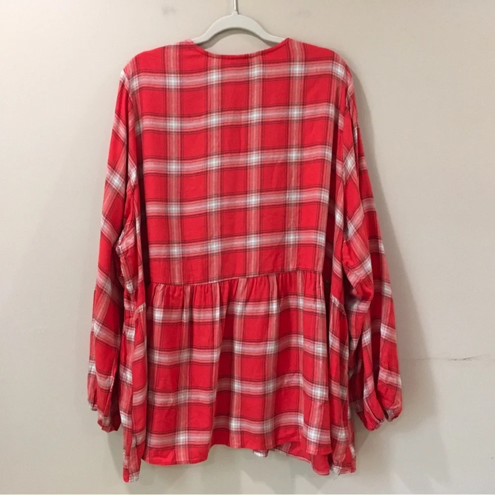 Torrid Women Plus 4X Soft Flannel Plaid Tunic Top Orange Button Long Sleeve New - Picture 3 of 8